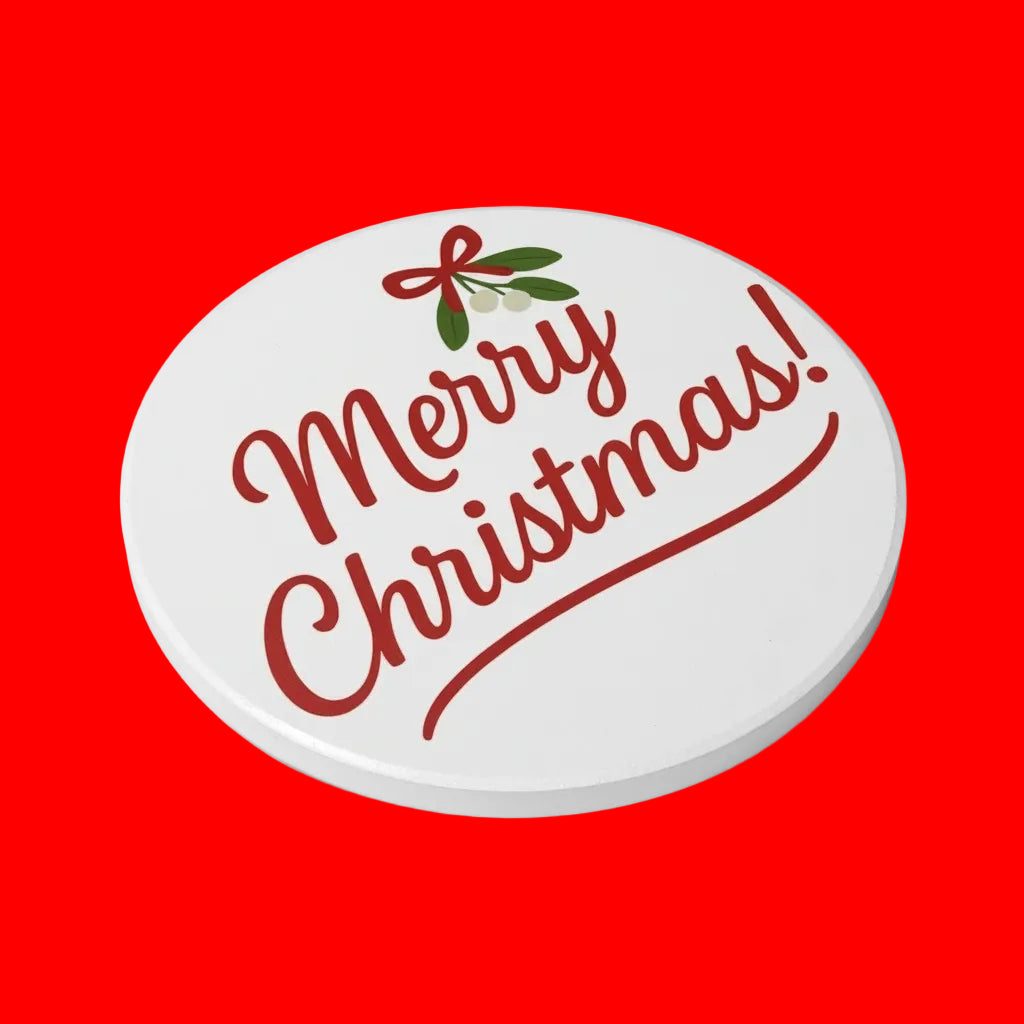 Merry Christmas! Ceramic Coaster — Holiday Drink Coaster with Mistletoe