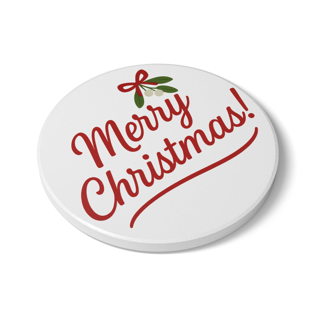 Merry Christmas! Ceramic Coaster — Holiday Drink Coaster with Mistletoe