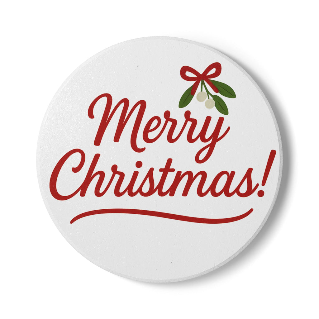 Merry Christmas! Ceramic Coaster — Holiday Drink Coaster with Mistletoe