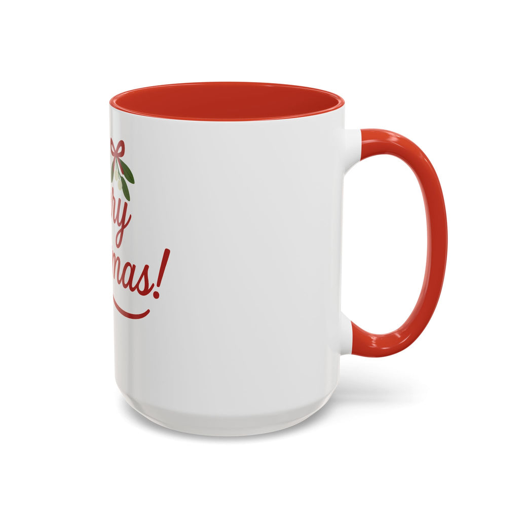 Merry Christmas Accent Coffee Mug — Holiday 11/15oz Ceramic Mug with Mistletoe