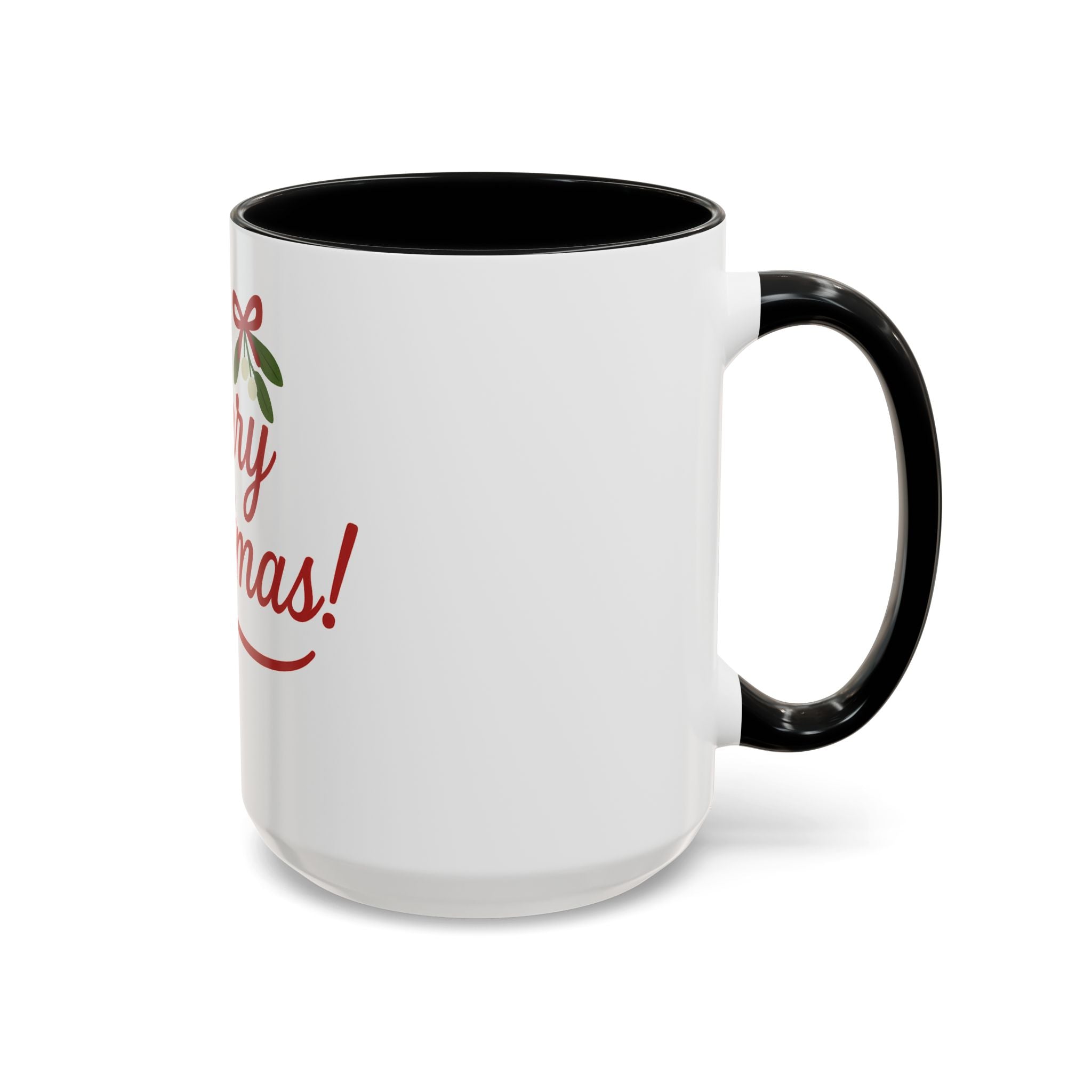 Merry Christmas Accent Coffee Mug — Holiday 11/15oz Ceramic Mug with Mistletoe