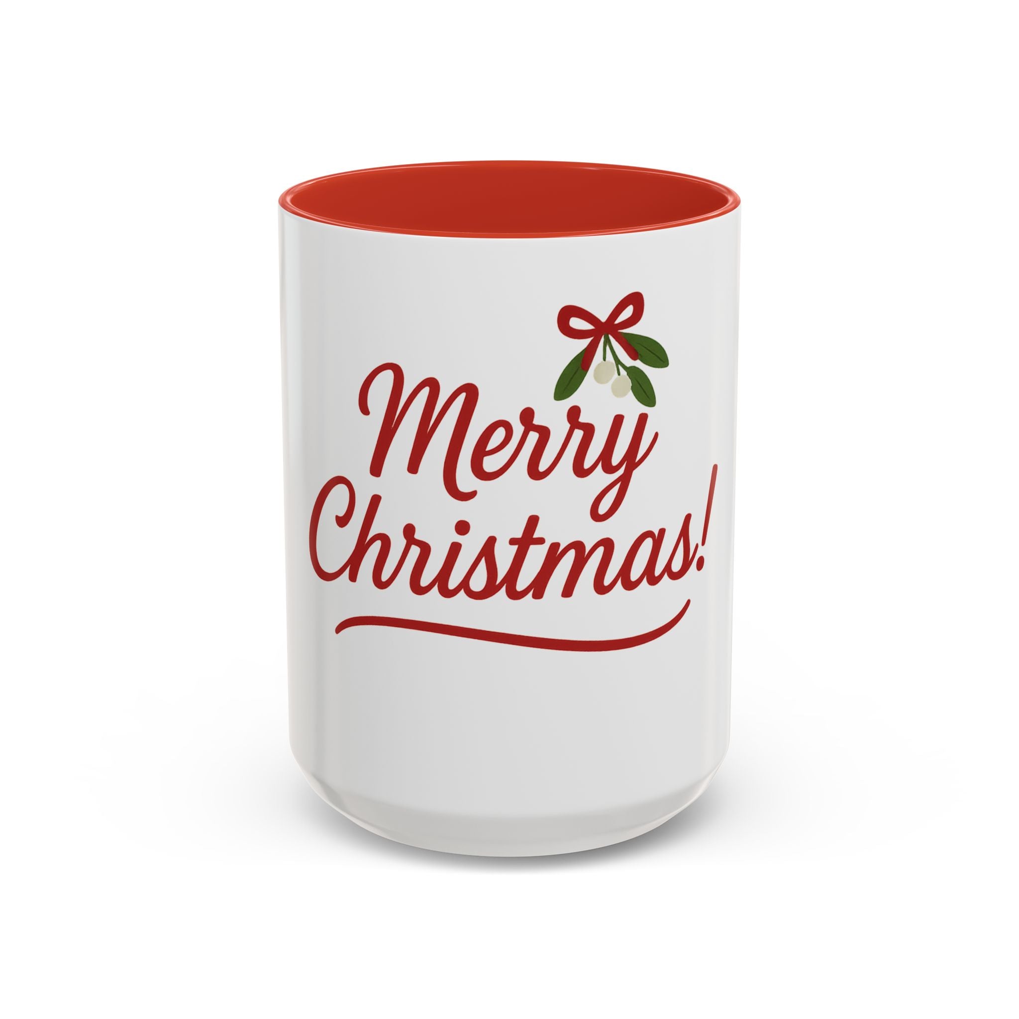 Merry Christmas Accent Coffee Mug — Holiday 11/15oz Ceramic Mug with Mistletoe