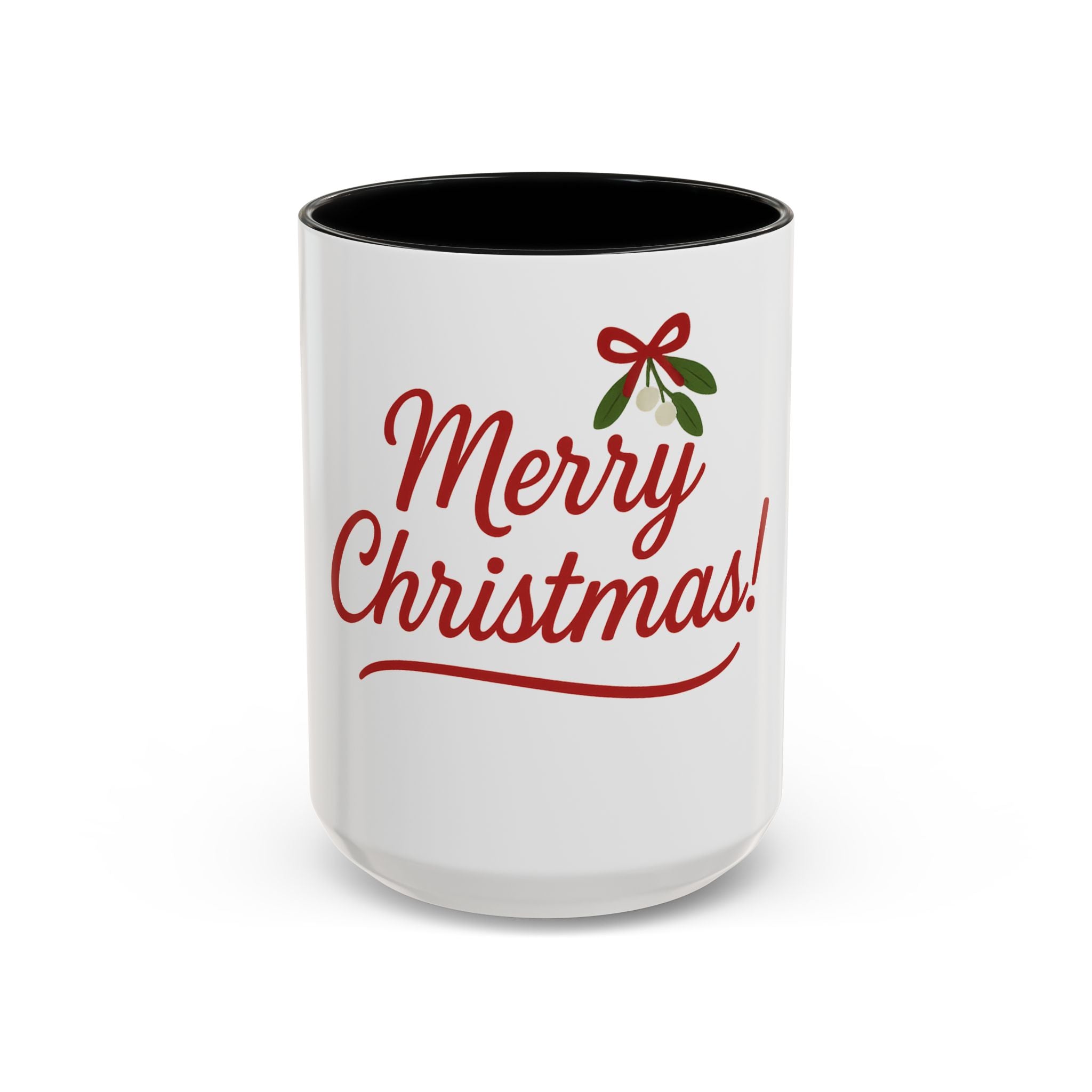 Merry Christmas Accent Coffee Mug — Holiday 11/15oz Ceramic Mug with Mistletoe